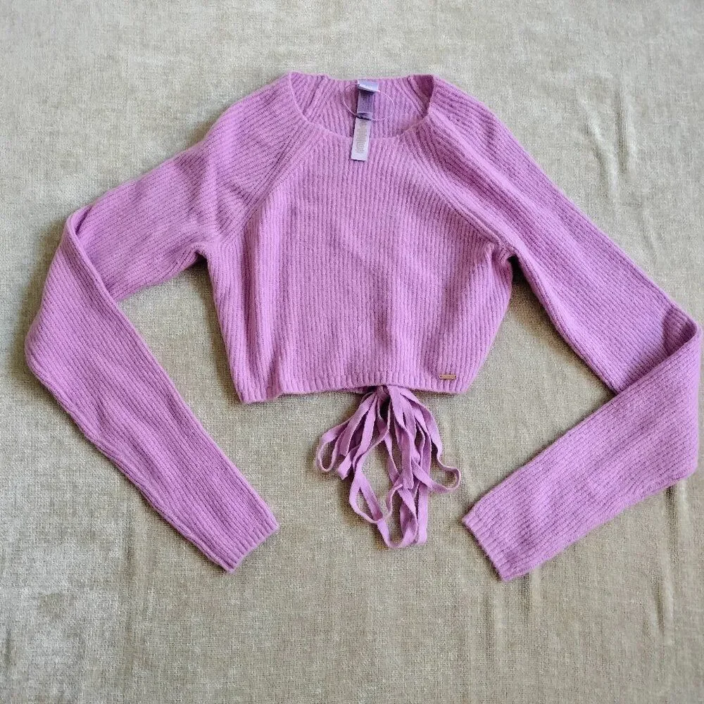 Savage X Fenty Pink Ms. Minx Knit Strappy Crop Top Cross Strap Sweater Sz Large